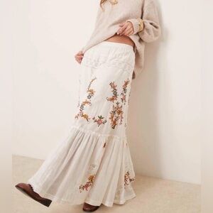 Free People paradiso embroidered boho maxi skirt in Snow White